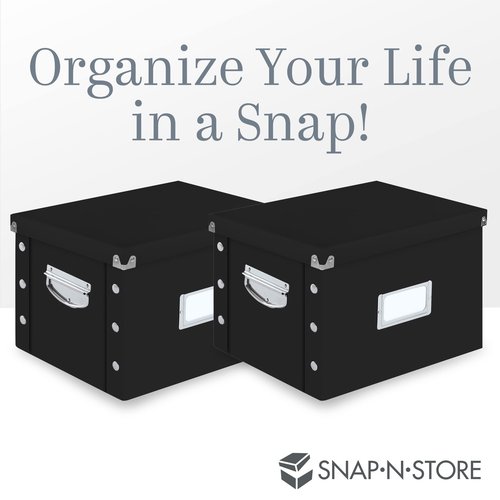 Snap-N-Store File Storage Box & Organizer - 1 Pack - 16.125 x 13.125 x 9.875 Inch Letter/Legal Size Portable File Box with Lid for Documents - Back To School Supplies for Students - Glossy Black