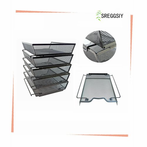 SREGGSIY 5 Tier Letter Tray Desk File Organizer,Metal Paper Organizer for Office Supplies,Black