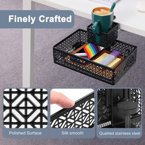 Aurynns Black Modern Under Desk Drawer Organizer Clip-on Cup Holder & Phone Holder