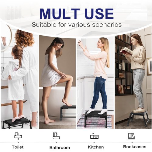 HBTower Step Stools for Adults with Non-Slip Rubber Feet, Holds Up to 300 lbs, Lightweight Stepping Stools for Bedroom Kitchen Bathroom, Bed Steps for High Beds, Black