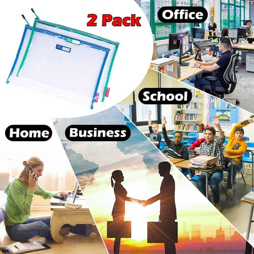 Rough Enough Plastic File Folder Clear Zipper Pouch Bags Document Holder Bag for Organizing A4 Paper Letter Office Teacher Art Supplies Storage