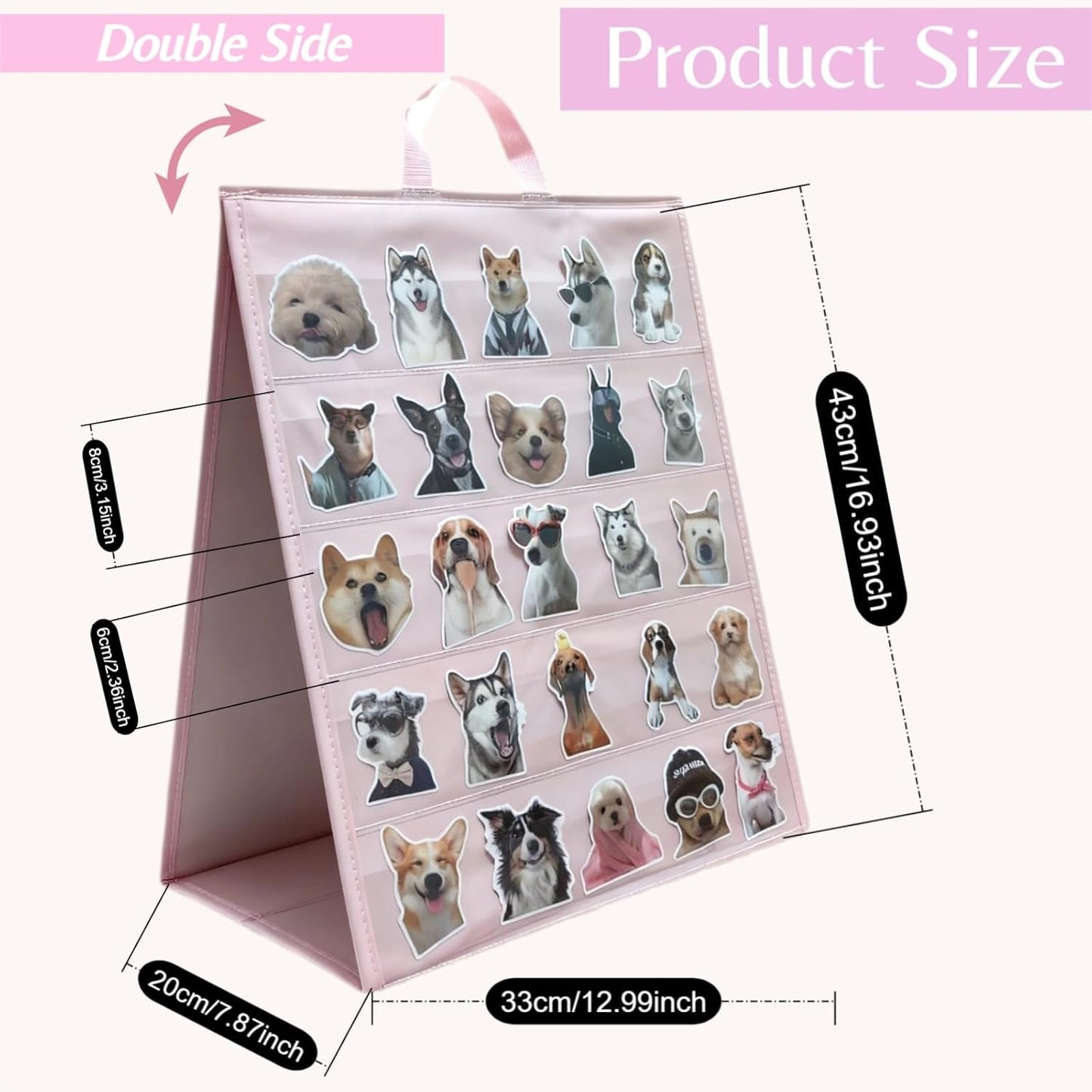 Skiennix Double-Sided Sticker Display Stand - Portable 4" Card Organizer for Events | 17"x13" Pink