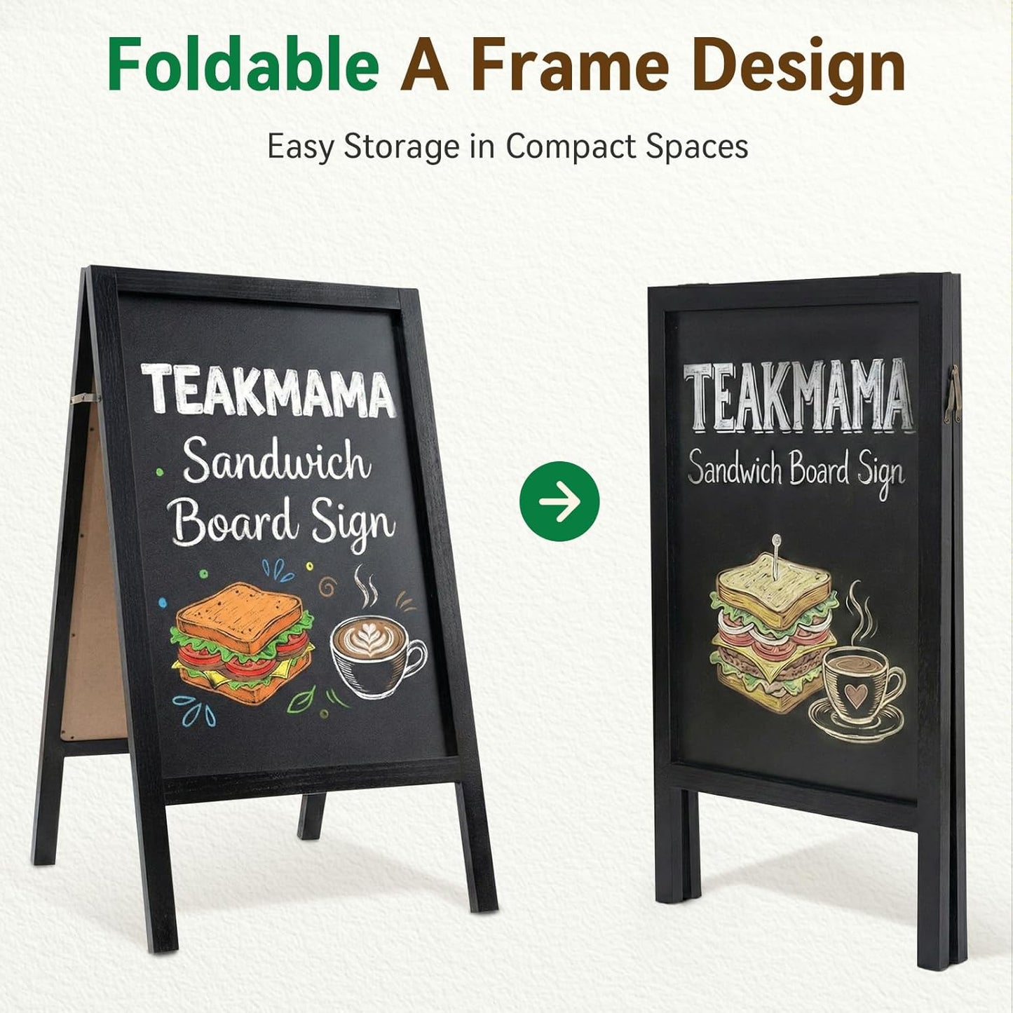 TEAKMAMA A-Frame Chalkboard Sign - Extra Large Double-Sided 40"x20" Menu Board for Restaurants & Weddings - Black