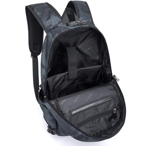 Tzowla Business Laptop Backpack Water Resistant Anti-Theft Backpack with USB Charging Port and Lock 15.6 Inch Computer Backpacks for Women Men, Casual Hiking Travel Daypack (Navy Blue Camo)