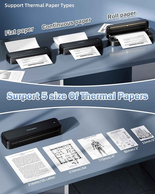 Phomemo M834 Portable Printer Wireless for Travel Upgraded, Bluetooth Thermal Printer 8.5" x 11"&A4, Compatible with iOS,Android & PC,Inkless Mobile Printers for Travel,Office,School,Home,Black