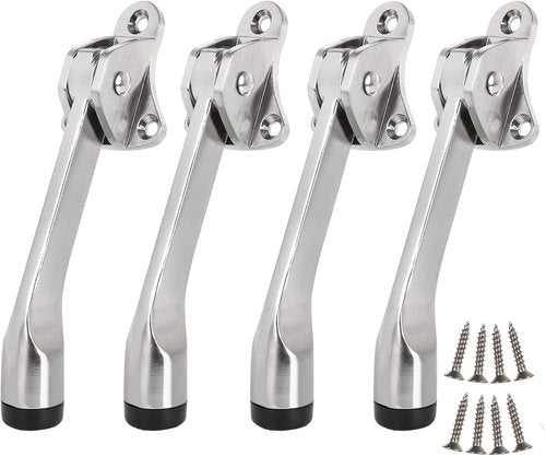 Kickdown Door Stop | 4 Pack Heavy Duty Door Stoppers with Rubber Tip & Adjustable Spring Lever