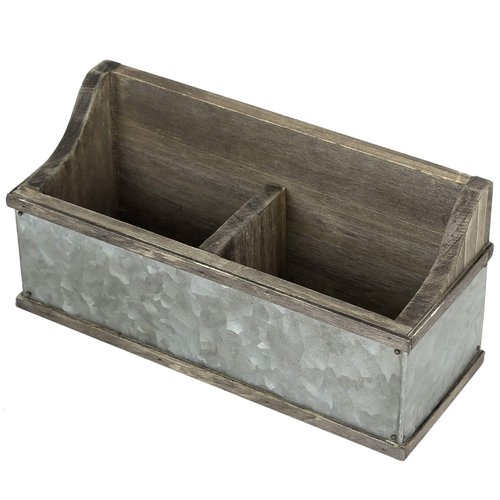 MyGift Magnetic Reclaimed Style Wood & Rustic Galvanized Metal Dry Erase Whiteboard Markers Holder Rack, Home Office Supplies Organizer Box