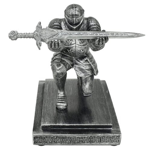 Miyolo Knight Pen Holder with a Sword Kneeling Medieval Soldier Pencil Stand Desk Organizers Fancy Cool Office Home Tabletop Decor for Men Father Husband