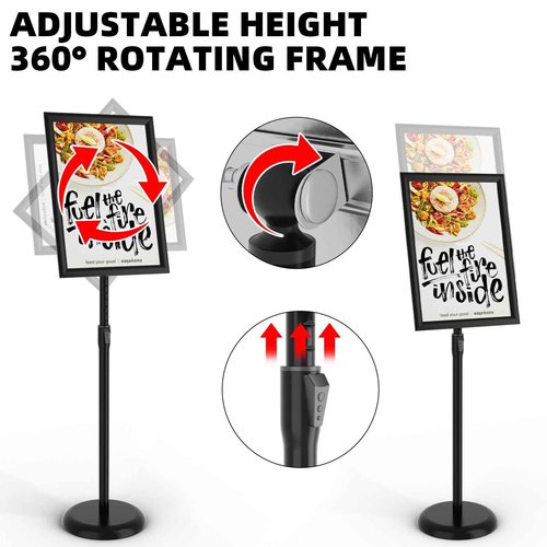 KOOV Sign Holder 11x17 inch-Adjustable Sign Stand for Display, Floor Standing Sign Holder Stand, Pedestal Heavy Duty Poster Stand with Round Base for Display, Advertisement, and Outdoor (2Pack)