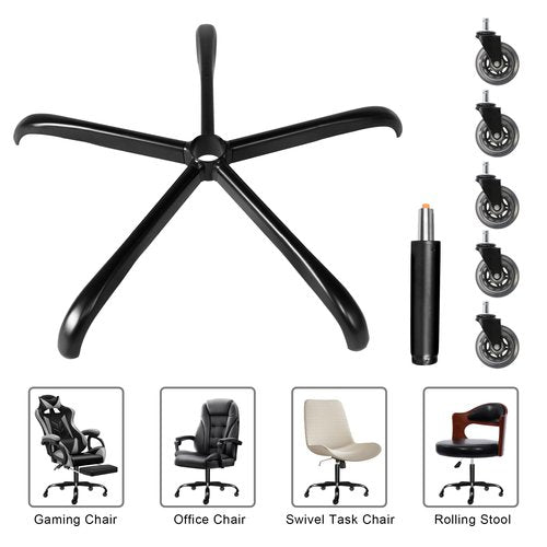 Frassie 28 Inch Office Chair Metal Base Replacement Heavy Duty Computer Chair Base Part with 5 Casters 1 Gas Lift Cylinder (Black)