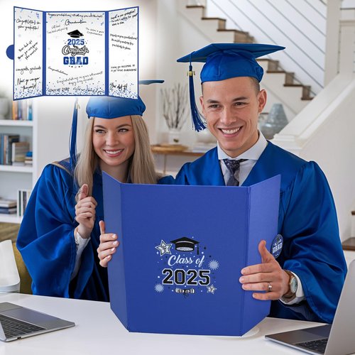 Graduation Decorations 2025 Blue Silver Graduation Guest Book to Sign Class Of 2025 Signature Guestbook Alternative Party Gifts Keepsake Congrats Grad Invitations Memory Card Board College High School
