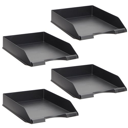 Stockroom Plus 4 Pack Black Stackable Paper Trays for Letter Documents, Desktop File Organizers for Office Supplies, Stackable Desk Tray Holder for Paper Storage (10 x 13.45 x 2.5 in)