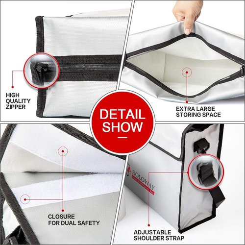 ROLOWAY Fireproof Document & Money Bags - Large Water-Resistant Safe Bag (15 x 12 x 5 in) for Cash, Valuables & Passport