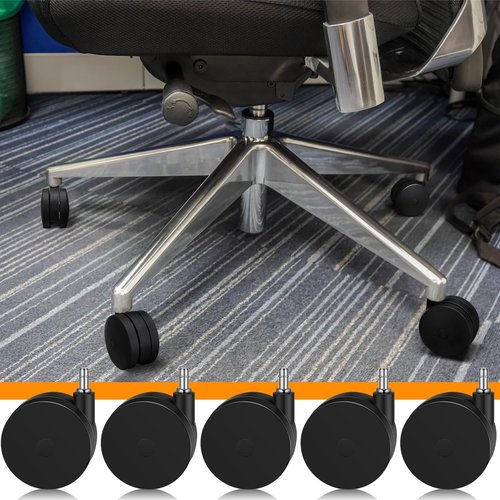 CroBlissful 5 Pcs 4'' Extra Large Chair Wheels for Carpet Heavy Duty Office Twin Chair Casters Replacement 7/16 x 7/8 Grip Ring for Furniture Hardwood Floor Computer Desk Safe Rotating Wheels(Black)