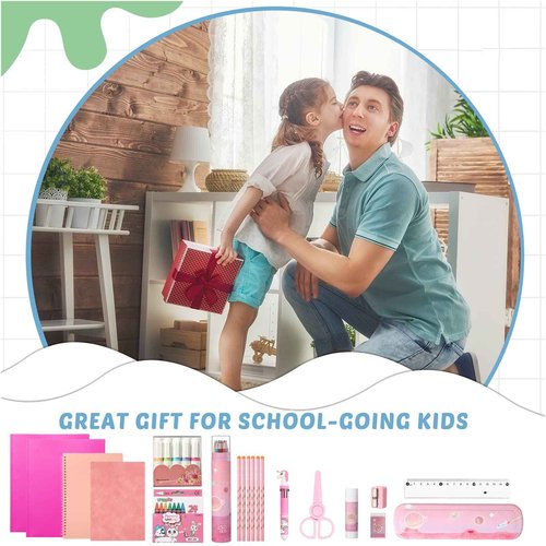 Sabary 58 Pcs Back to School Supply Bundle Kit for Girls Grades K-12, Essentials Box of Supplies Bundle, School Classroom Essentials Include Folders Notebook Pencil Pen Ruler Scissor and More(Pink)