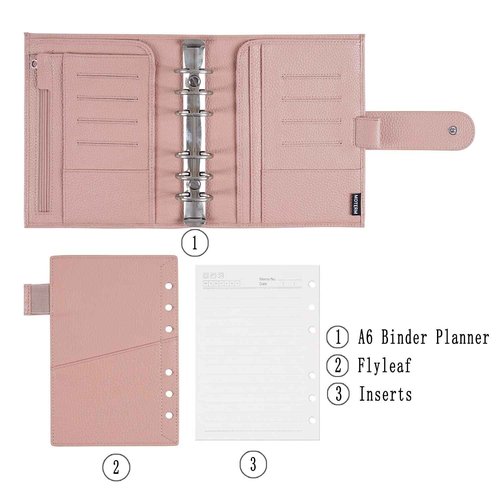 Moterm A6 Luxe Rings Planner - Genuine Leather Binder Organizer (30mm Ring, Pebbled-Dusty Rose) - NOT a Standard A6