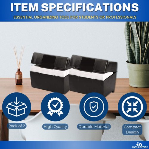 1InTheOffice Index Card Box 5x8 Index Card Holder, 400 Card Capacity Black (2 Pack)
