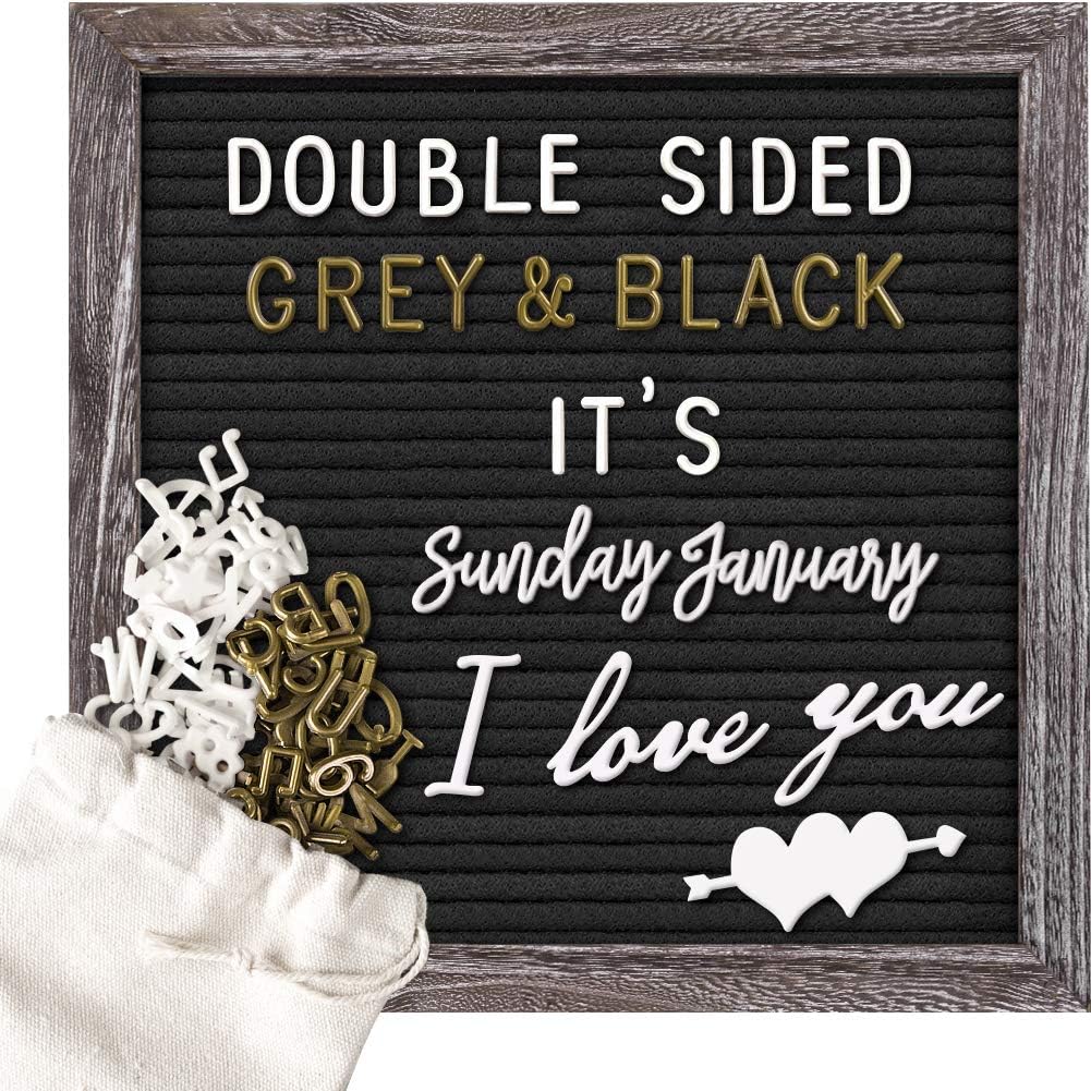 Skiennix Double-Sided Felt Letter Board - Rustic 10x10 Wood Frame with 750 Precut Letters & Numbers | Perfect for Baby Announcements & School Milestones