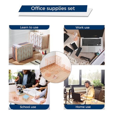 Fei Bi Hanging Rose Gold File Organizer, equipped with a 6-piece set of rose gold desktop accessories