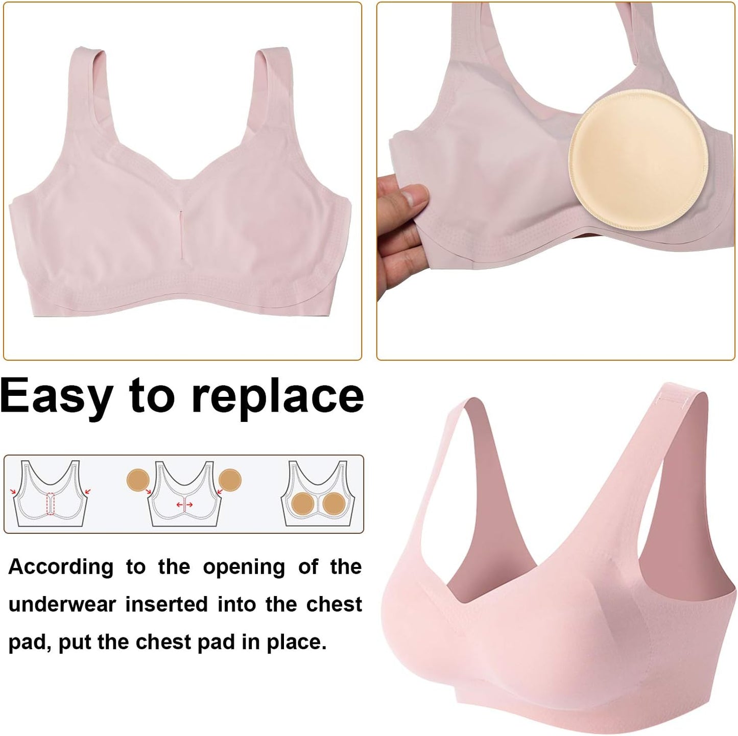 TopBine Round Soft Bra Inserts - Removable Sport Bra Cups for Mastectomy & Swimsuit Use | 3 Pairs