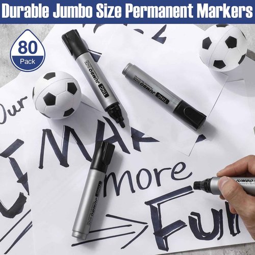 Cholemy 80 Pcs Jumbo Permanent Markers Bulk Large Permanent Chisel Tip Markers Waterproof Jumbo King Big Poster Large Paint Pens for Works on Wood Metal Stone