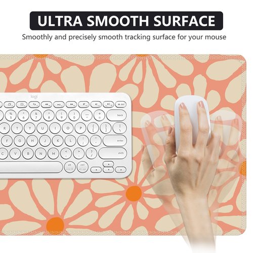 iCasso Desk Mat, Desk Matt for Desktop, Cute Desk Pad Mat, XXL Large Mouse Pad for Desk, Anti-Slip Big Mousepad with Stitched Edges, Keyboard Pad Mouse Mat for Computer, Work, Gaming (Orange Floral)