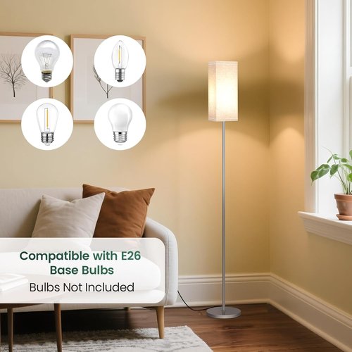 Skiennix 64.6'' Modern Floor Lamp - Minimalist Standing Lamp with Foot Switch | Silver & Beige Finish