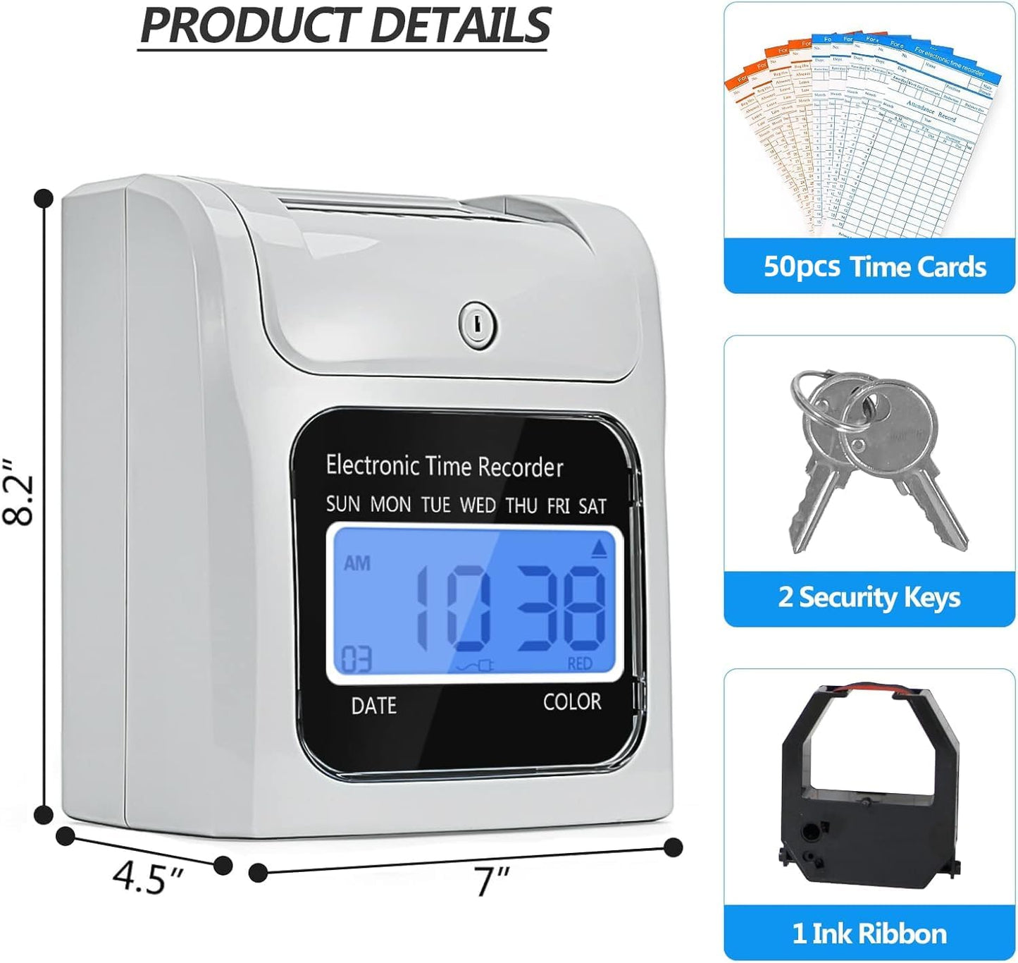 TooCust Time Clock for Small Business - Auto-Align Punch Machine with 50 Time Cards & Security Keys
