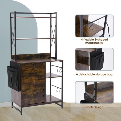 Zethvax Vertical File Cabinet,Filing Cabinet with Shelves,Charging Station,Hanging Pouch and Hooks,Vertical Filing Cabinet Fits Letter/A4/Legal Size (Wood)