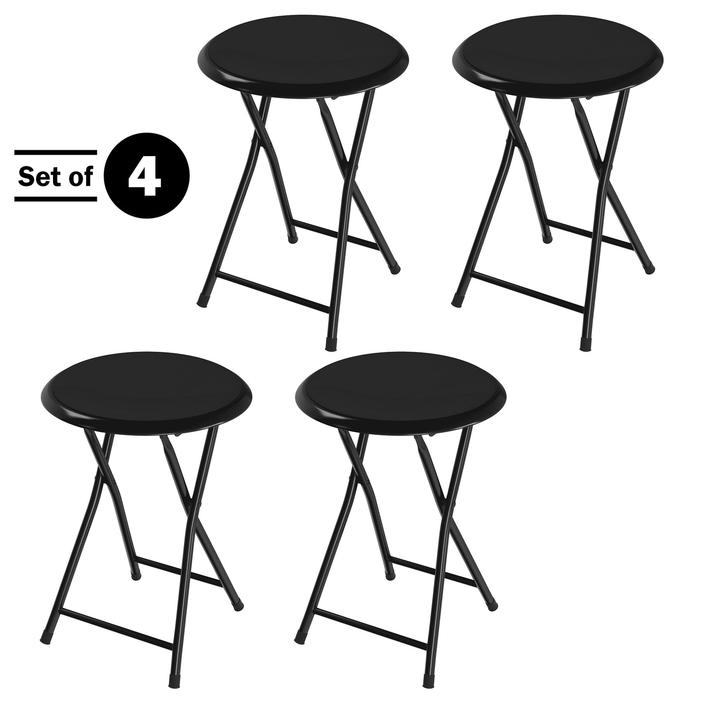 Lavish Home Folding Bar Stool - Set of 4 Heavy-Duty 18-Inch Stool - 225lb Capacity and Padded Seats for Dorm, Recreation or Game Room (Black)