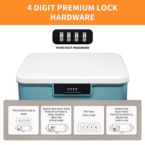 Lockable Storage Container Bin 4.2 Gallon/16L Heavy-Duty Plastic Organizer Box with Changeable Combination Lock, Versatile Secure Storage for Home, Office, Travel, Outdoor & School (Blue)