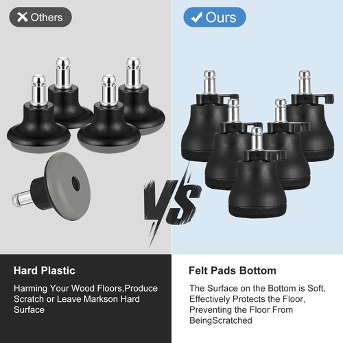 5PCS Bell Glides Replacement Office Chair Feet - Swivel Chairs Stopper & Caster Replacement Feet for Hardwood Floors, On/Off Setting, Stationary Office Chair Glides - Black