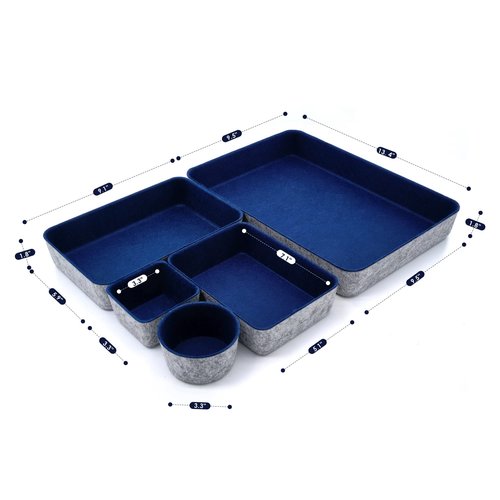 Welaxy Office Desk Drawer Organizer Trays felt Storage bins Paper Letter trays Document File Papers Magazines Sorter Organizing box round 5 piece(Navy )