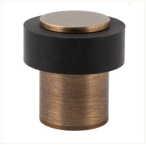 Door Stop | Silicone Shock Absorber | Made of Brass | Threaded Base | Includes Screw + Clamping Plug | EVI Hardware (Aged Brass - Black Rubber, 1,34" x 1,38")