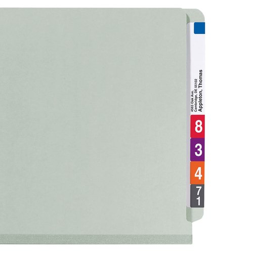 Smead 100% Recycled End Tab Classification Folder, 2 Dividers, 2" Expansion, Legal Size, Gray/Green, 10 per Box (29802)