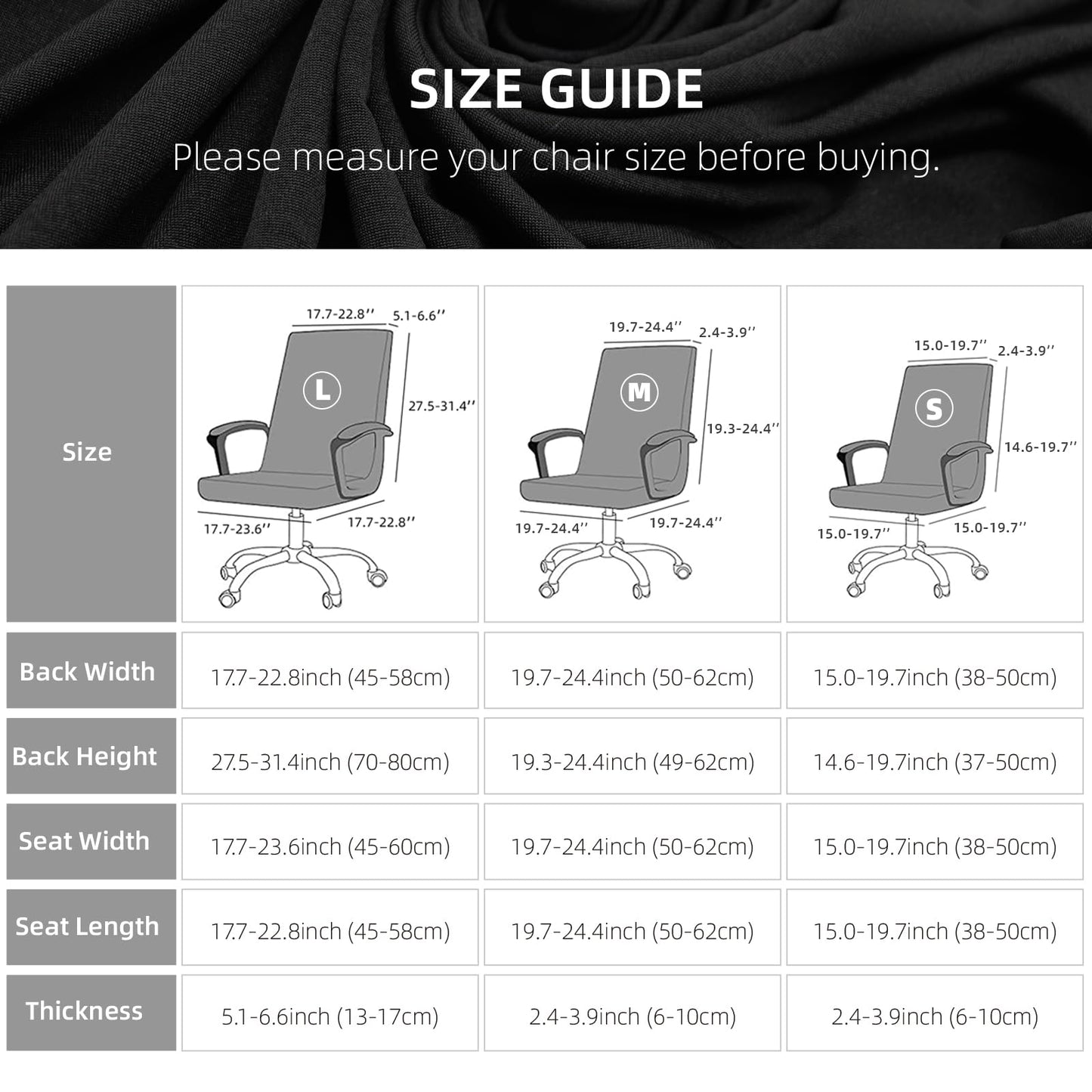 Stretch Computer Office Chair Cover with Armrest Covers Durable Zipper Universal Washable Removable Spandex Rotating Boss Chair Slipcovers Anti-dust Soft Desk Chair Seat Protector, Dark Gray