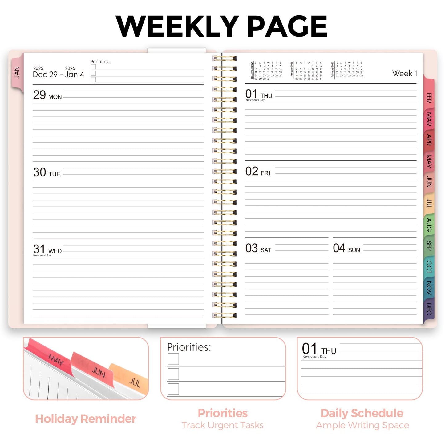 SKYDUE 2026-2027 Monthly and Weekly Academic Planner, July 2026-June 2027, 8.5"x11", Agenda Calendar with Colorful Tabs and Storage Pocket, Ideal for School Office Supplies