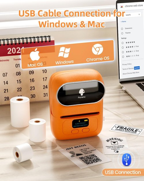 Phomemo M110 Barcode Printer - Wireless Bluetooth Thermal Label Maker for Small Business | Orange