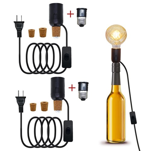 2 PCS Bottle Lamp Kit，DIY Wine Bottle Lamp for Liquor Bottle, Lamp Kits Do it Yourself, Lamp Fittings Kit for Table Lamp Includes 3 Sizes of Stoppers and 2 E27 to B22 Adapter Converter