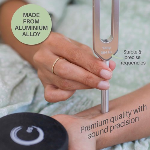 Resonance Tuning Forks for Healing Set - 128Hz, 136.1Hz, 256Hz, 384Hz Weighted & Unweighted Tuning Fork Set Includes Hockey Puck Activator - Chakra Sound Therapy Instruments in a Vegan Leather Pouch