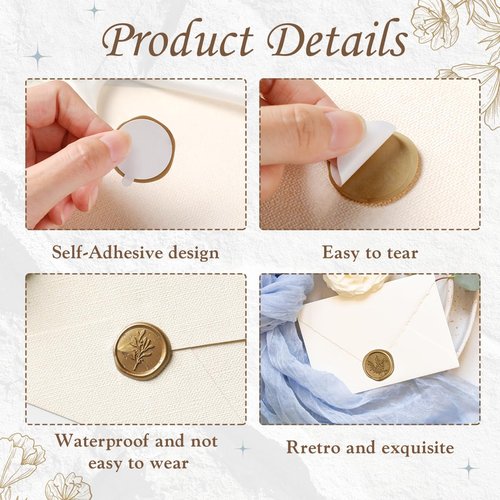Regine Switzerland Wax Seal Stickers - Vintage Wedding Invitation Accessories | 60 Pcs in Gold, 3 Designs