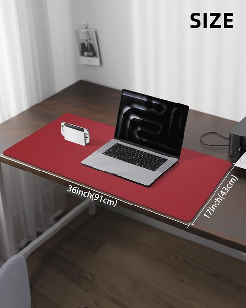 PU Leather Desk Pad Protector - Large 36"x17" Waterproof Non-Slip Mat for Office & Home | Red