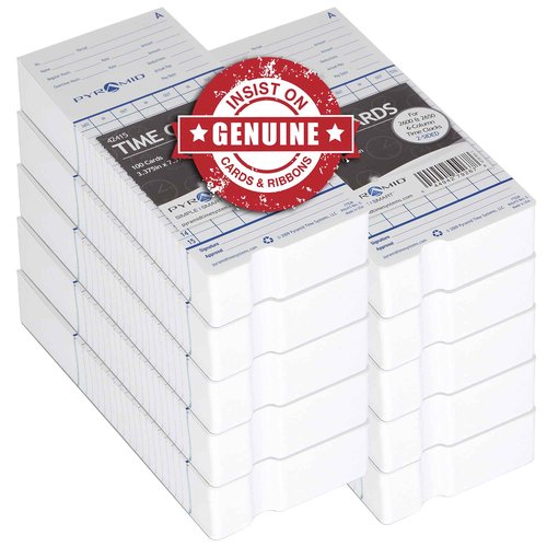 Pyramid Time Systems - Authentic Time Cards (42415MB) for Pyramid Models 2500, 2500K1, 2600 and 2650 Aligning Time Clocks, Double Sided Time Sheets (3.38 x 7.44 In) - 1000 Time Cards - Blue/Green