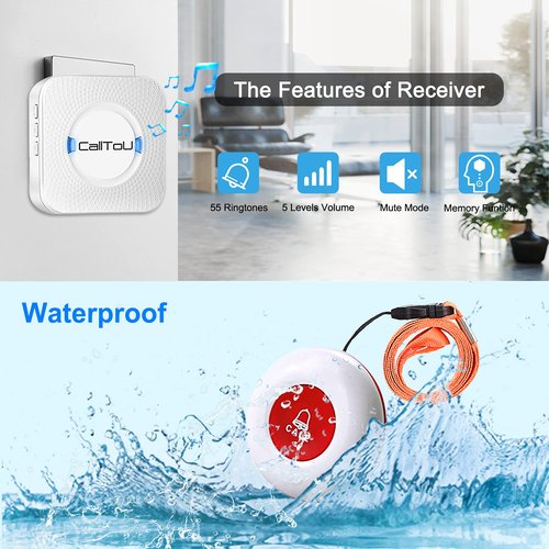 CallToU Caregiver Pager Wireless Alert Button Home Intercom System Long Range 2 Way Radio for Elderly/Patient/Pregnant/Home/Office