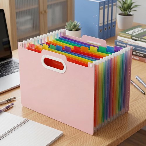 Comix Accordion File Organizer - 13 Pocket Expanding Folder | Portable A4 Document Holder in Pink