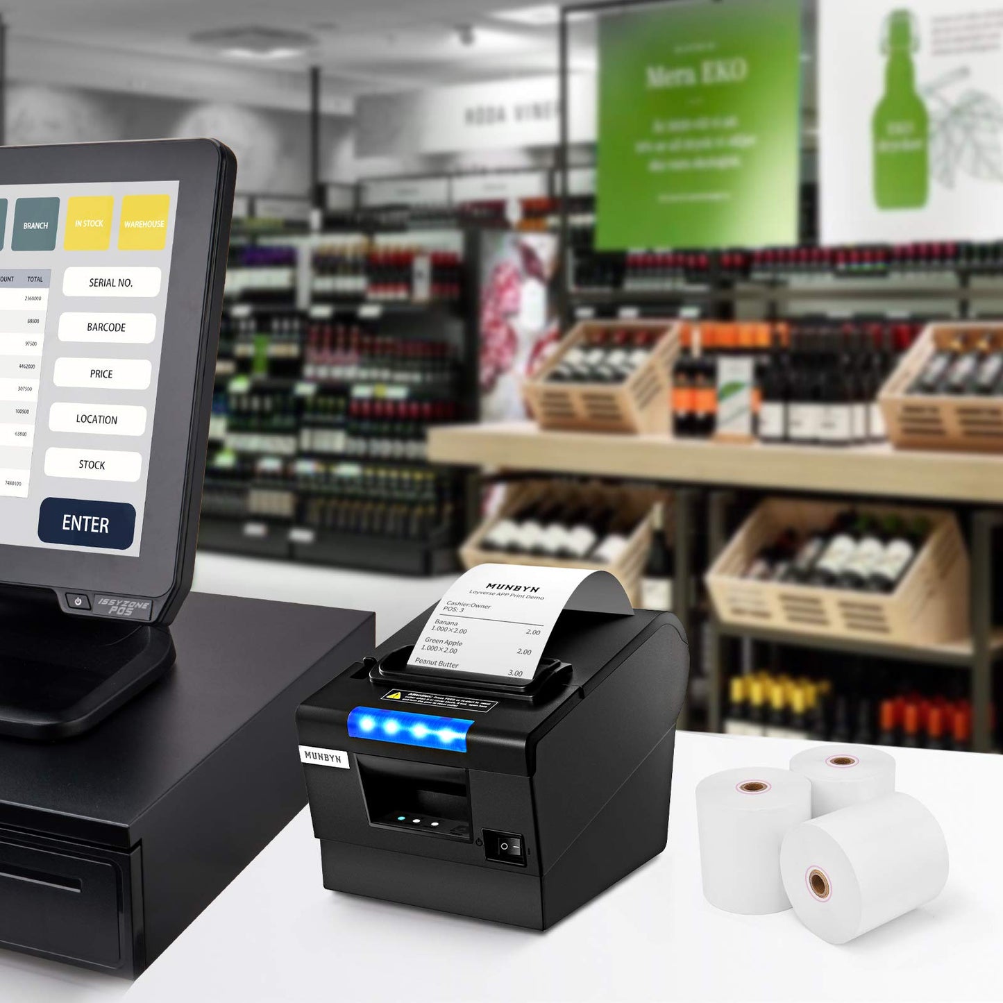 MUNBYN Thermal Paper 3 1/8 x 230ft, 10 Rolls Receipt Paper Work for Star Micronics TSP100 TSP143 Epson 80mm Receipt Printer Square POS Register, 80mm Thermal Receipt Papers, BPA Free, Plus Version
