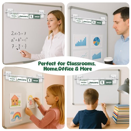 Magnetic Flip Classroom Calendar,Movable Flip Calendar Chart for Classroom,Calendars Bulletin Board Set with Rod for Board and 54 Date Cards for Schoolroom Decoration Supplies