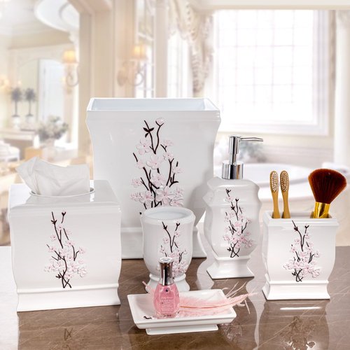 Creative Scents Vanda White Trash Can 1.48 Gal / 5.6L - Decorative Designed Wastebasket - Durable Small Bathroom Trash Can - Waste Basket for Bathroom, Powder Room, Bedroom Or Living Room Decor
