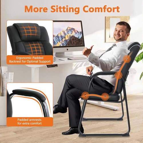 CLATINA Big & Tall Office Chair - 500lbs Capacity Leather Reception Chair | Wide Seat, No Wheels, Black