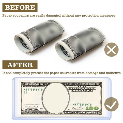 Yexiya 300 Pcs Dollar Bill Holders PVC Currency Holder Transparent Bill Sleeves Protector Case Supplies, 6.9 x 2.95 Inch (Blue)
